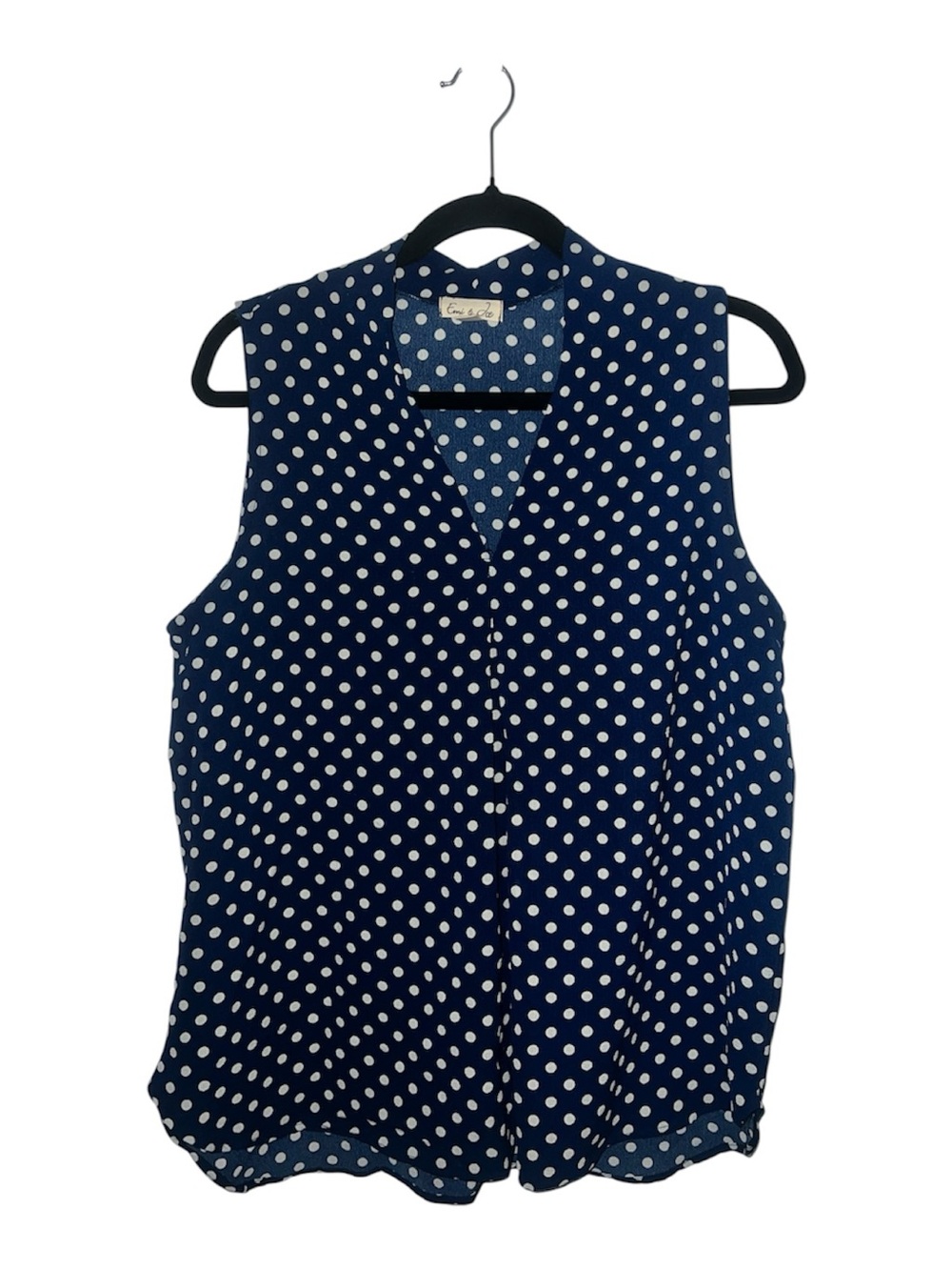 Polka Dot Sleeveless Blouse - Navy White